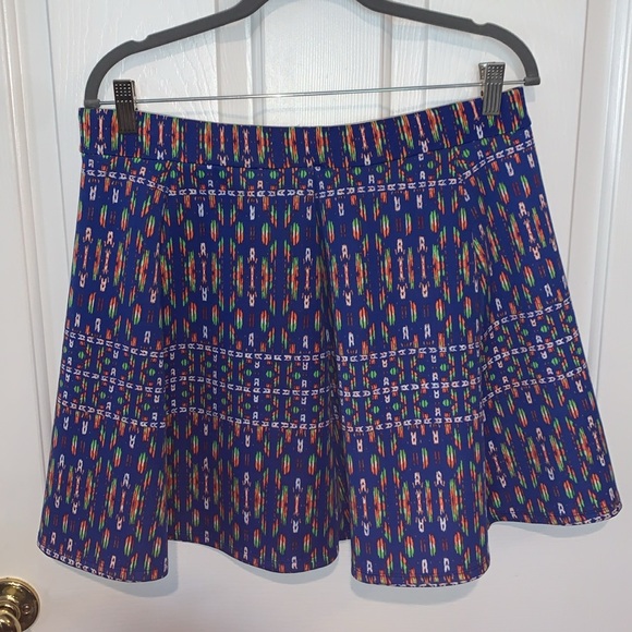 Decree Scuba Skater Skirt Blue Day Glo Geometric Patterns Women’s Size XL - Picture 5 of 7